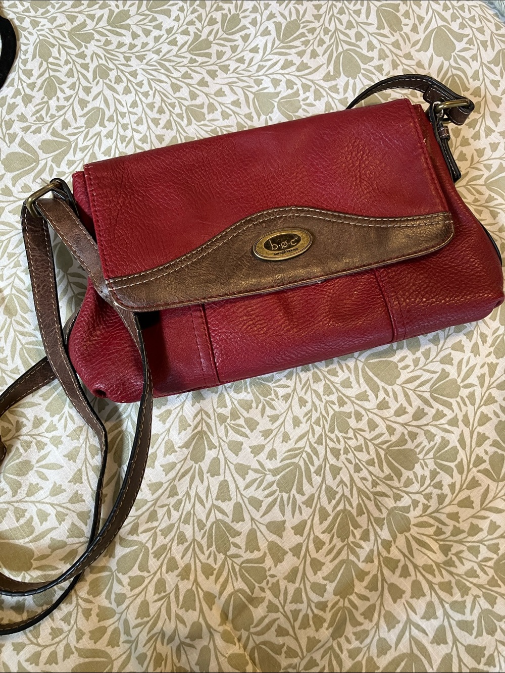 b.o.c. Red Crossbody with Brown Trim and Adjustable Strap